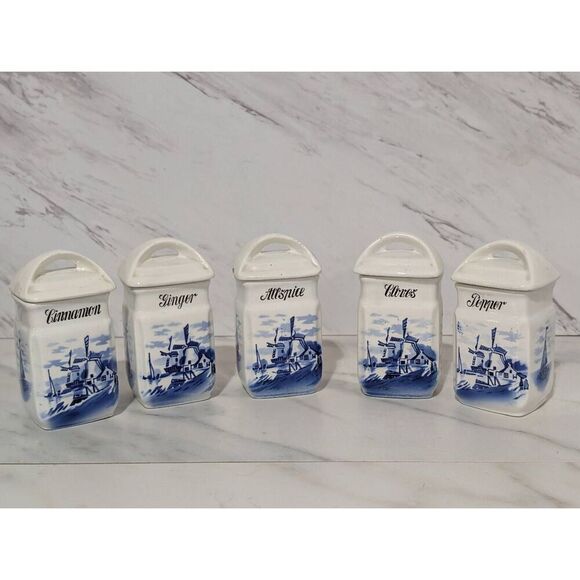 Onge Germany Antique Porcelain Condiments Spice Canister with Lids - Picture 1 of 10